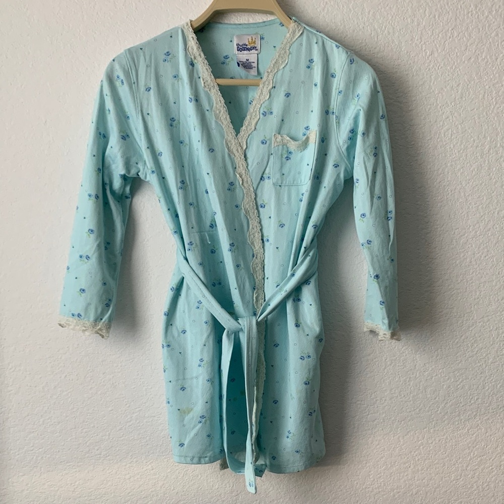 Kids Light Blue Floral Pajama Robe